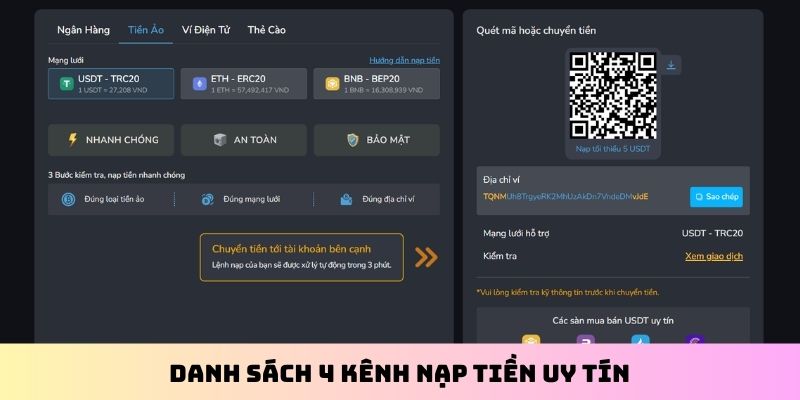 Danh sách 4 kênh nạp tiền uy tín